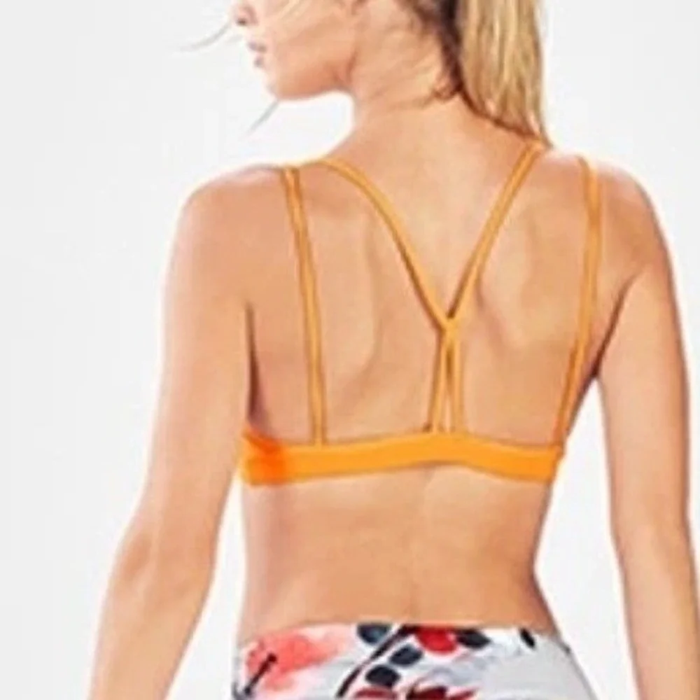 Fabletics Dara Bralelette Orange Ribbed V Neck Criss Cross Straps Athletic Top L